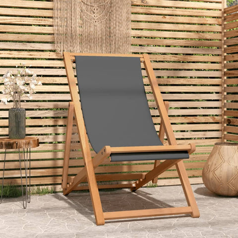 NNEVL Folding Beach Chair Solid Teak Wood Grey