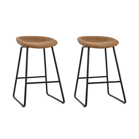 NNEDSZ 2x Bar Stools Kitchen Dining Chairs Counter Stool PU Leather Metal Brown-0