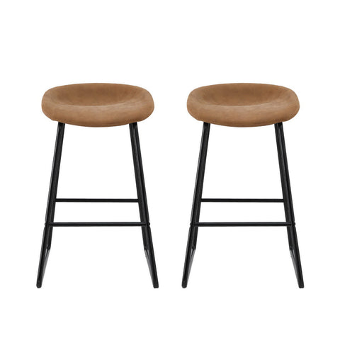 NNEDSZ 2x Bar Stools Kitchen Dining Chairs Counter Stool PU Leather Metal Brown-2