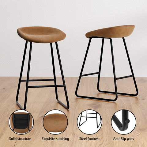 NNEDSZ 2x Bar Stools Kitchen Dining Chairs Counter Stool PU Leather Metal Brown-4