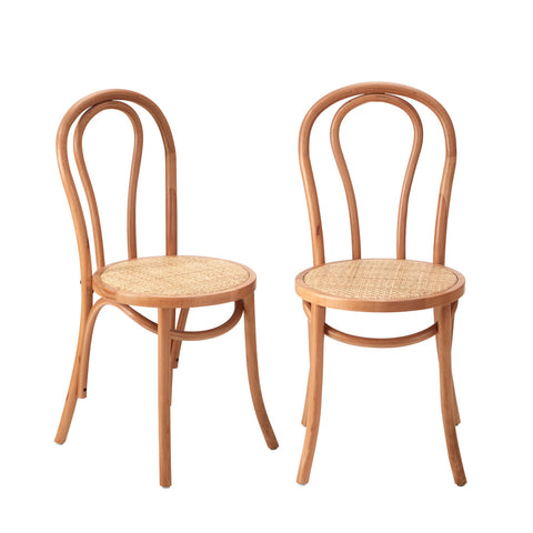 NNEED 2PCS Dining Chair Solid Wooden Ratan Seat Beige