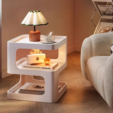 Tiered Shelf Bedside Table - White-1