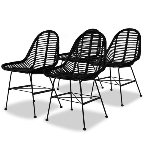 NNEVL Dining Chairs 4 pcs Black Natural Rattan