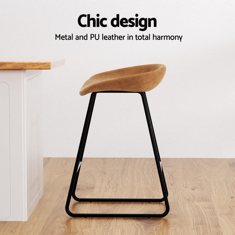 NNEDSZ 2x Bar Stools Kitchen Dining Chairs Counter Stool PU Leather Metal Brown-3