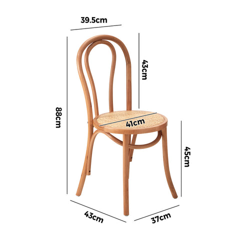 NNEED 2PCS Dining Chair Solid Wooden Ratan Seat Beige