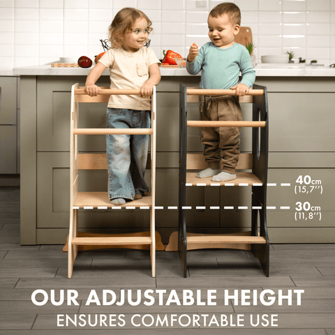 Stable Montessori Tower – Wooden Growing Chair with Cut-Out Handles – Ivory-4